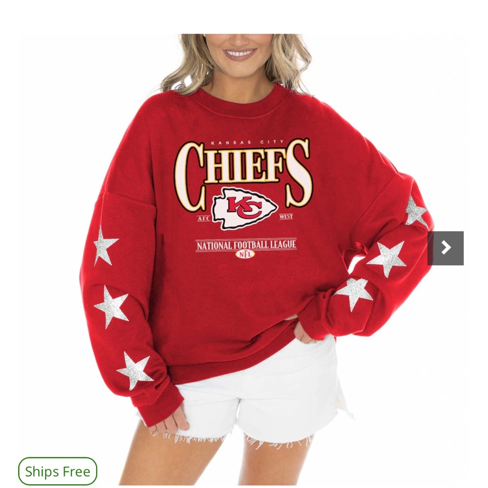 Sold out Women's Kansas City Chiefs Gameday Couture Red Rhinestone Star Sleeve